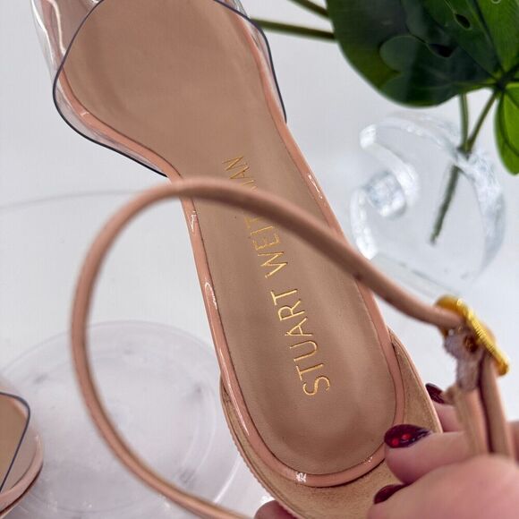 Stuart Weitzman Stuart PVC Pointed Toe Pump 9.5 Nude Patent Leather Stilleto - Picture 14 of 16